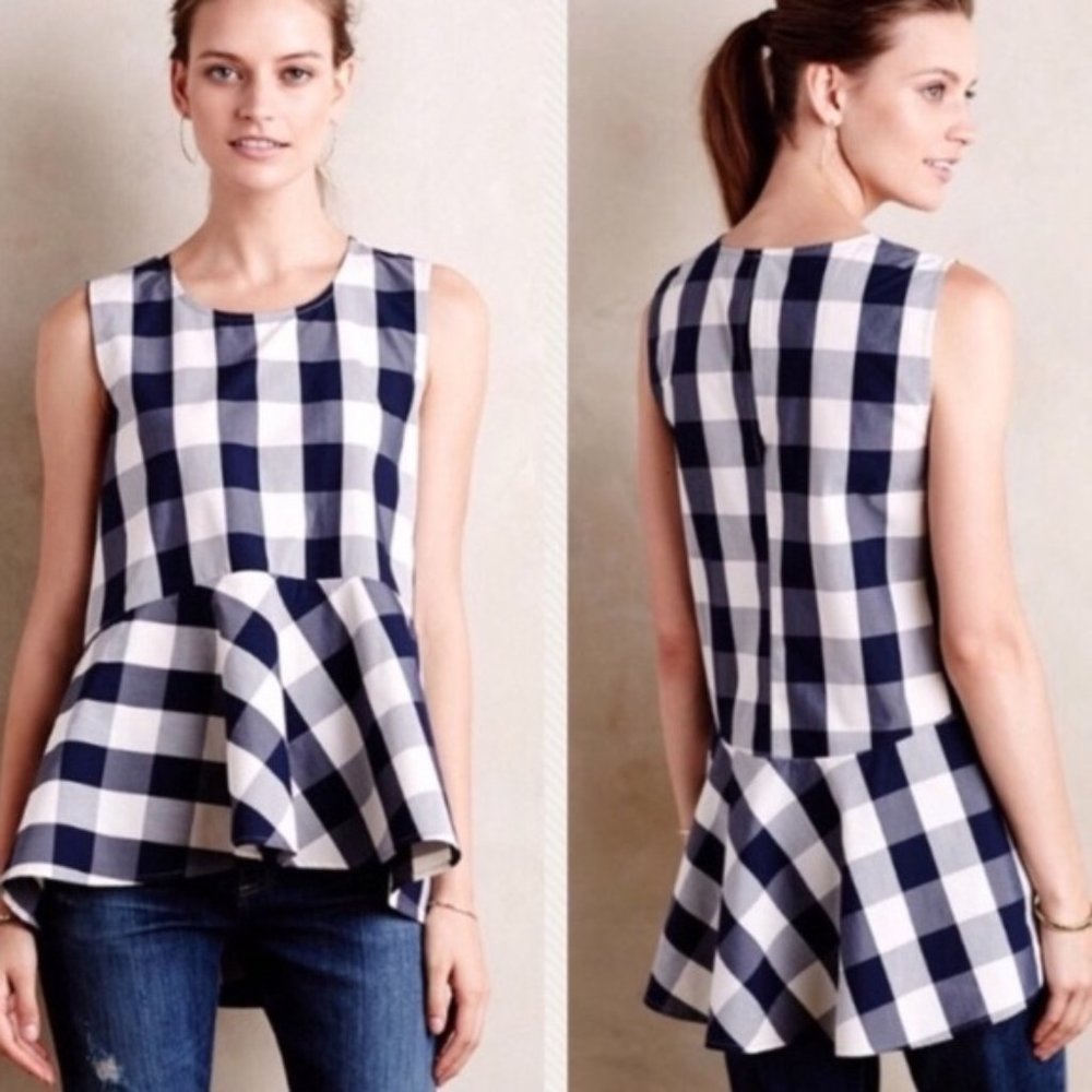Anthropologie HD in Paris Peplum Gingham Tank Top - Picture 2 of 6